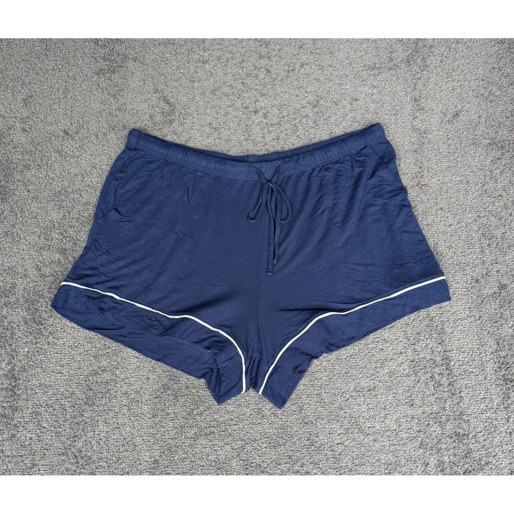 Auden Cloud Knit Navy Blue Pajama Shorts with White Contrast Piping Size L